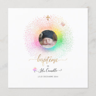 Les Confettis arc-en-ciel Faire-part de Baptême Inbjudningar