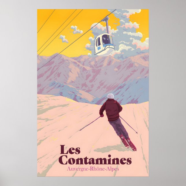 Les Contamines Montjoie Skidområde Reseskylt Poster (Framsidan)