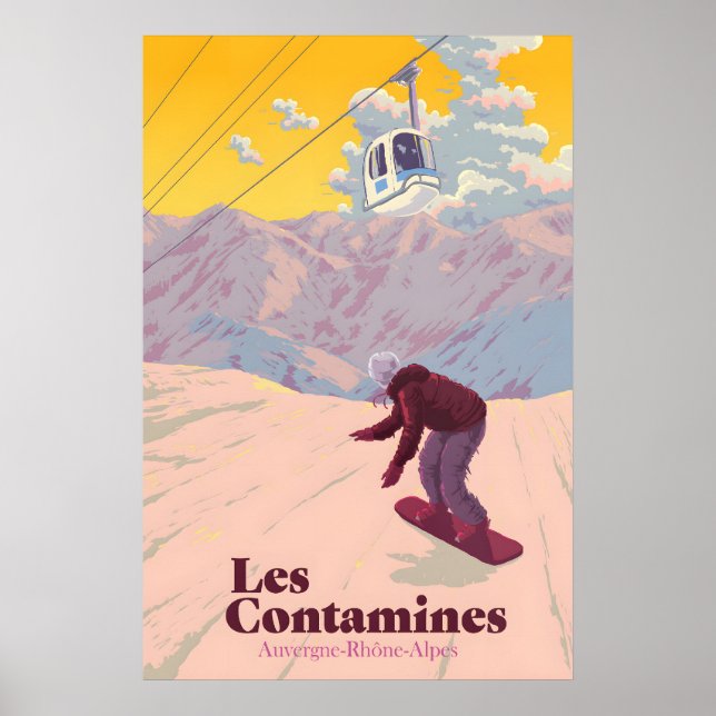 Les Contamines Montjoie Snowboard Reseskylt Poster (Framsidan)
