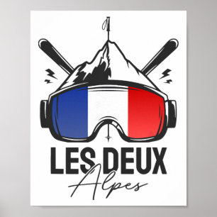 Les Deux Alpes Frankrike Skidort Retro Skidåkning Poster