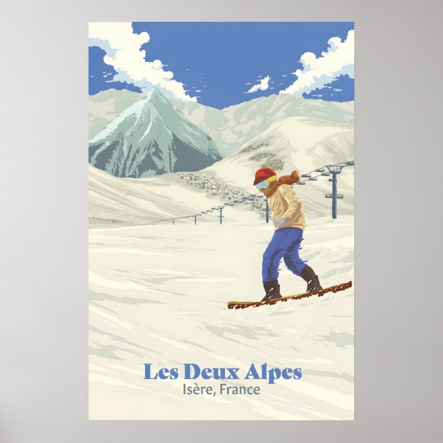 Les Deux Alpes Snowboard Reseskylt Poster (Framsidan)