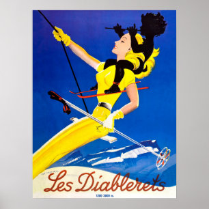 Les Diablerets, kvinna på skidan hiss Poster