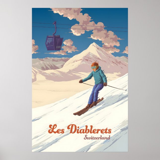 Les Diablerets Schweiz Skidort Resa Poster (Framsidan)