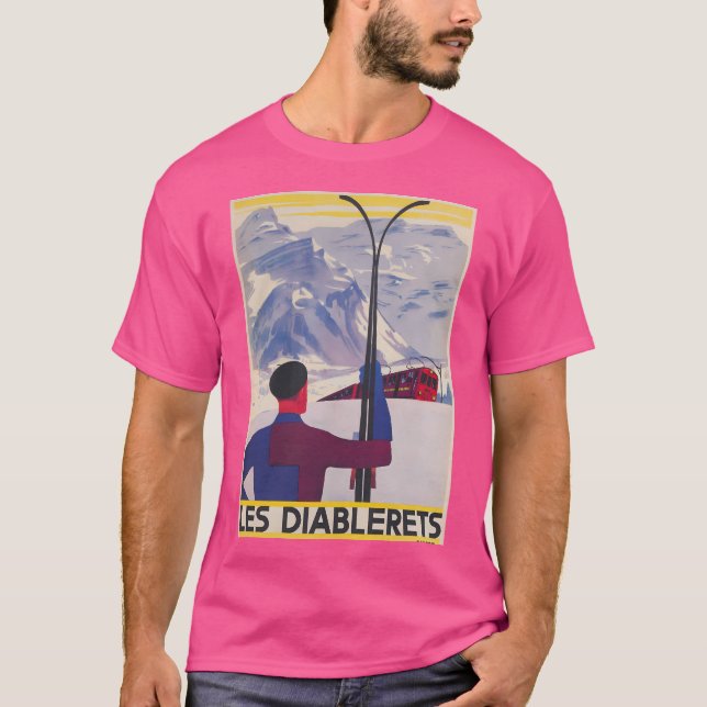 Les Diablerets Schweiz Vintage Ski Poster T Shirt (Framsida)