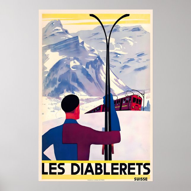 Les Diablerets Schweiziska Alperna Schweiz Skidor  Poster (Framsidan)