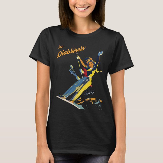 Les Diablerets skidåkare Retro resemärkes T-shirt (Framsida)