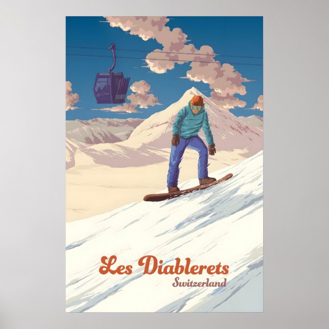 Les Diablerets Snowboard Reseskylt Poster (Framsidan)