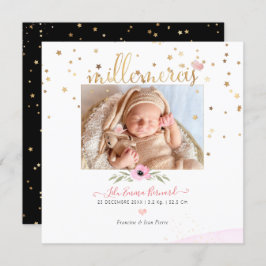 Les etoiles d'or Remerciement Naissance Fille Inbjudningar