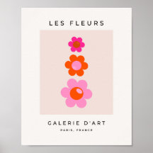 Les Fleurs 01 Retro Blommigt Rosa och Orange Flowe