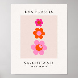 Les Fleurs 01 Retro Blommigt Rosa och Orange Flowe Poster