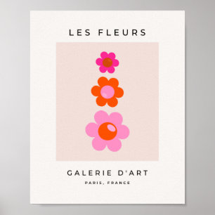 Les Fleurs 01 Retro Blommigt Rosa och Orange Flowe Poster