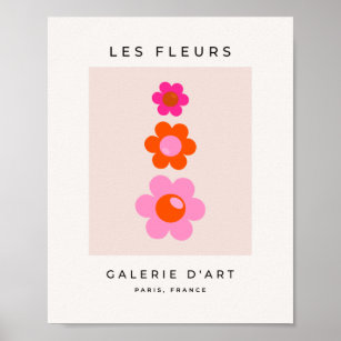 Les Fleurs 01 Retro Blommigt Rosa och Orange Flowe Poster
