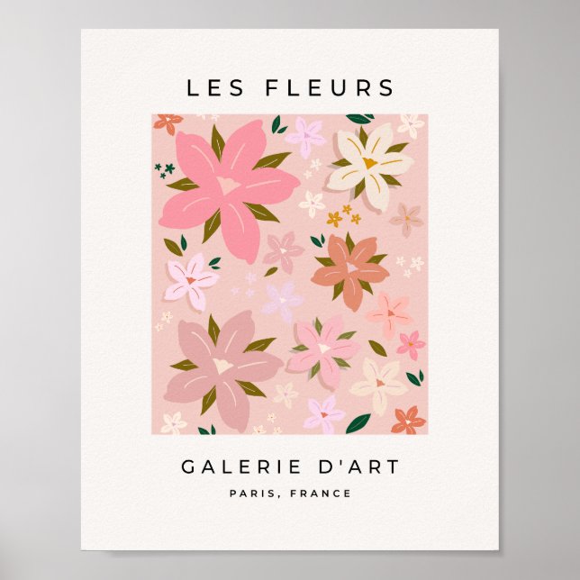 Les Fleurs 05 Blommönster  Rosa Flowers Poster (Framsidan)