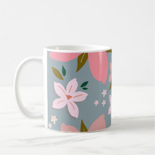Les Fleurs 06 Blå Mönster och Blommigt Kaffemugg
