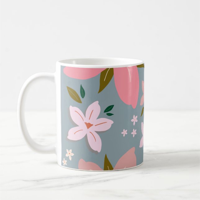 Les Fleurs 06 Blå Mönster och  Blommigt Kaffemugg (Vänster)