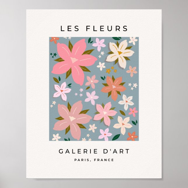 Les Fleurs 06 Blå Mönster och  Blommigt Poster (Framsidan)