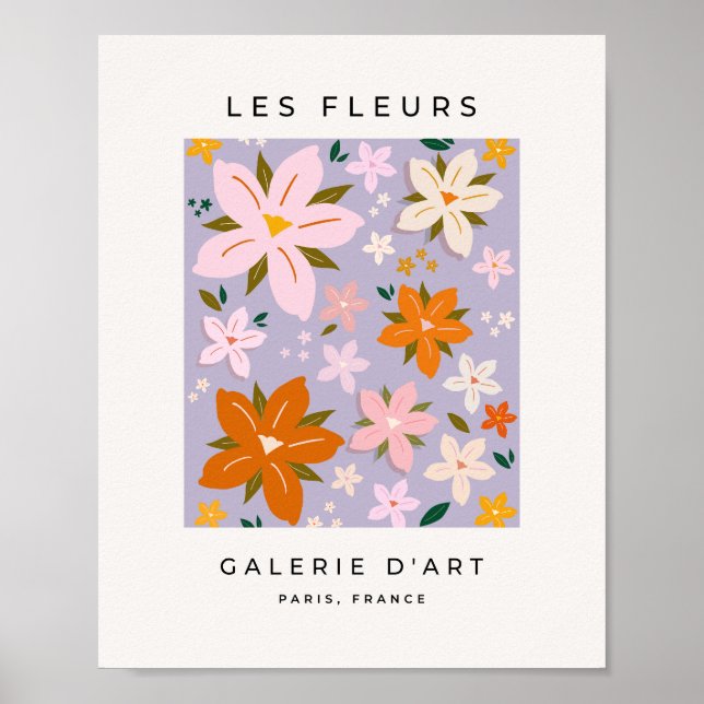 Les Fleurs 08 Retro Flowers Lila Blommigt Poster (Framsidan)