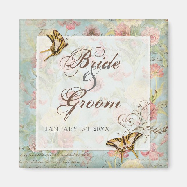 Les Fleurs Peony Ro Tulip Blommigt Flowers Bröllop Magnet (Framsidan)