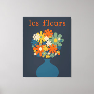 Les Fleurs Retro Flowers i Vas Blue Orange Canvastryck