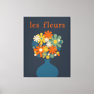 Les Fleurs Retro Flowers i Vas Blue Orange Canvastryck
