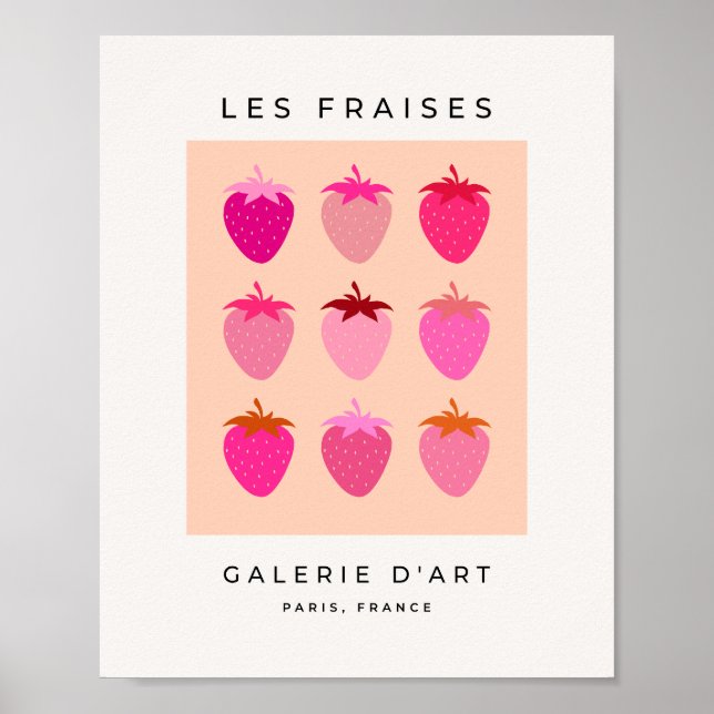 Les Fraises 02 Rosa and Orange Preppy Strawbär Poster (Framsidan)
