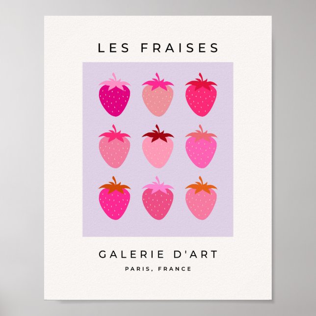 Les Fraises 03 Rosa and Lila Strawbär Fruit Poster (Framsidan)
