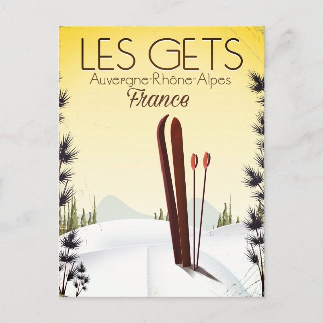 Les Gets Frankrike skidresor affisch Vykort (Framsida)