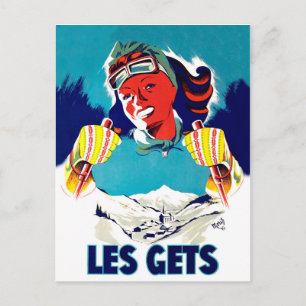 Les Gets, Frankrike, vintersport, skidåkning, vint Vykort