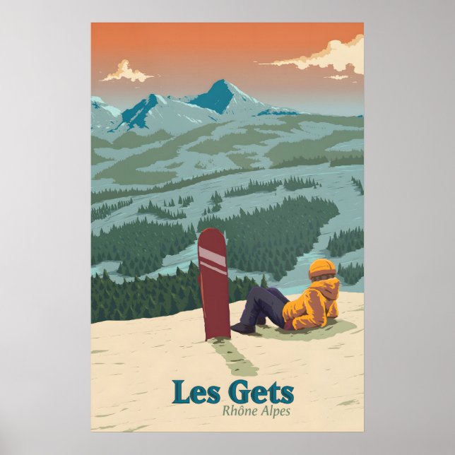 Les Gets Snowboard Reseskylt Poster (Framsidan)