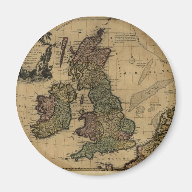 Les Isles Britanniques, 1700's Karta Magnet (Framsidan)