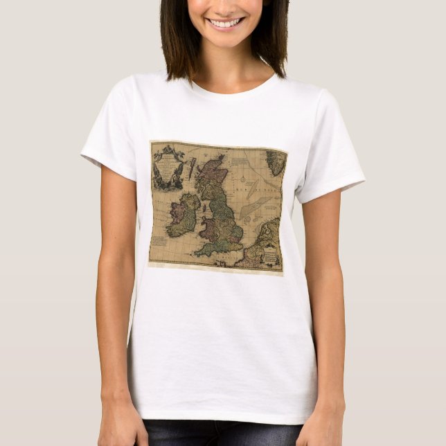 Les Isles Britanniques, karta 1700's Tee Shirt (Framsida)