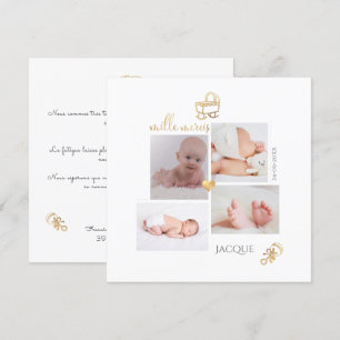 Les Jouets D'or Remerciement Naissance Fille Inbjudningar