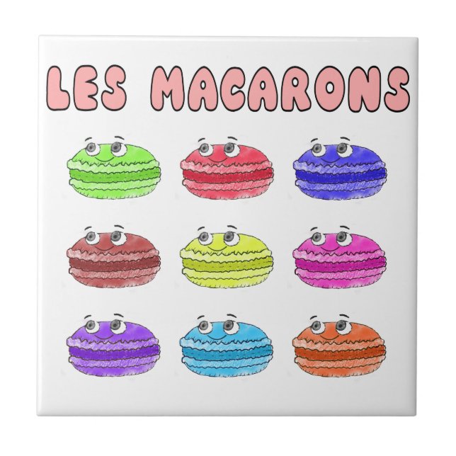 Les Macarons Cute Tecknad Kakelplatta (Framsidan)