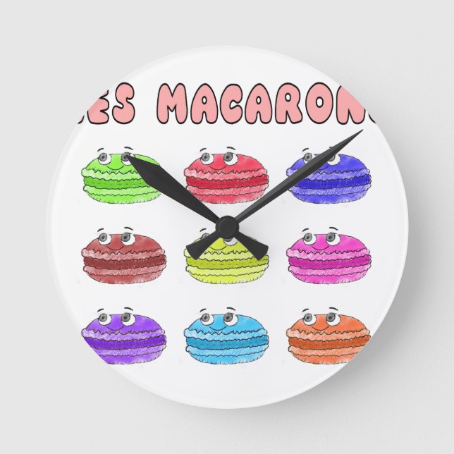 Les Macarons Cute Tecknad Rund Klocka (Framsida)