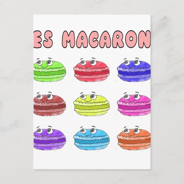 Les Macarons Cute Tecknad Vykort (Framsida)