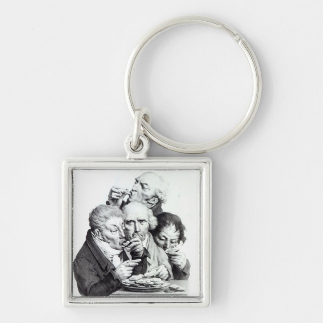 Les Mangeurs d'Huitres, 1825 Fyrkantig Silverfärgad Nyckelring (Framsidan)