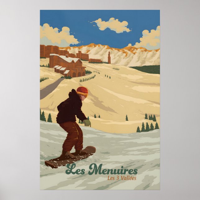Les Menuires Snowboard Reseskylt Poster (Framsidan)