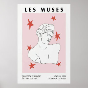 Les Muses Greece Bust Statue Art Rosa Red Artwork Poster