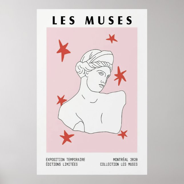 Les Muses Greece Bust Statue Art Rosa Red Artwork Poster (Framsidan)
