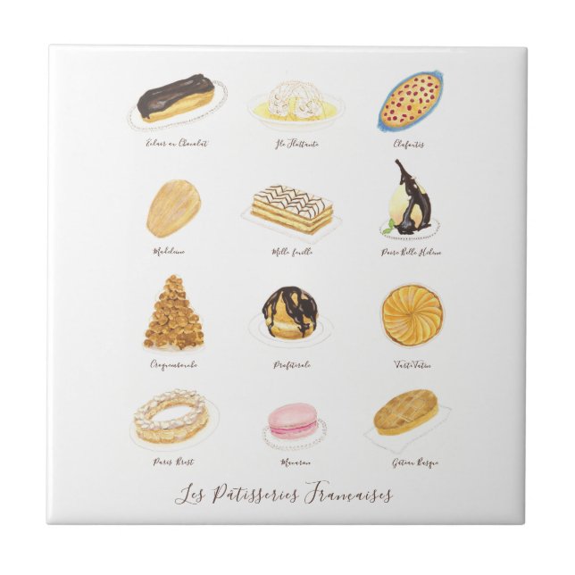 Les Pâtisserie Françaises vattenfärg Kakelplatta (Framsidan)