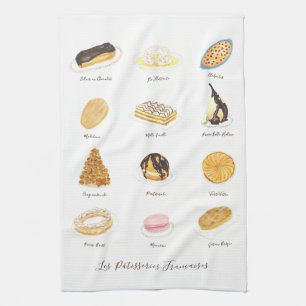 Les Pâtisserie Françaises vattenfärg Kökshandduk
