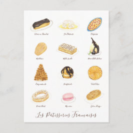 Les Pâtisserie Françaises vattenfärg Vykort
