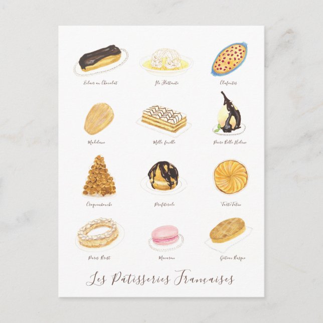 Les Pâtisserie Françaises vattenfärg Vykort (Framsida)