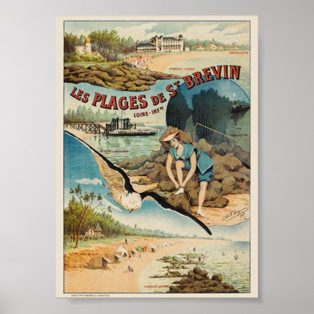 Les Plages de St Brévin Frankrike Vintage Affisch  (Framsidan)