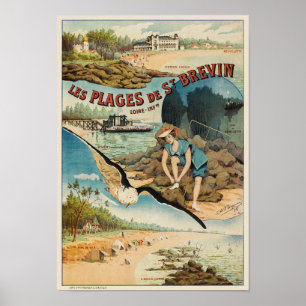 Les Plages de St Brévin Frankrike Vintage affisch 