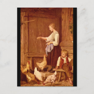 Les Poules', Albert Anker_Groups och Figurer Vykort