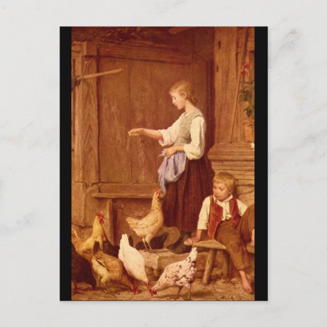 Les Poules', Albert Anker_Groups och Figurer Vykort (Framsida)