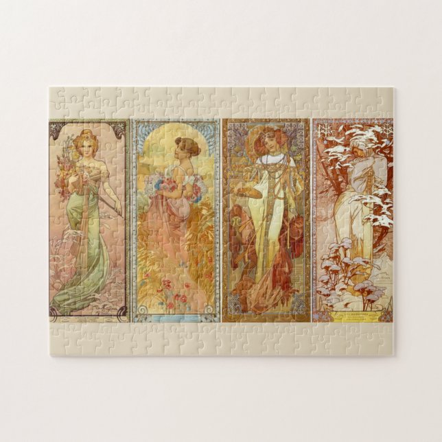 Les Quatre Saisons av Alfons Mucha (1902) Pussel (Horisontell)