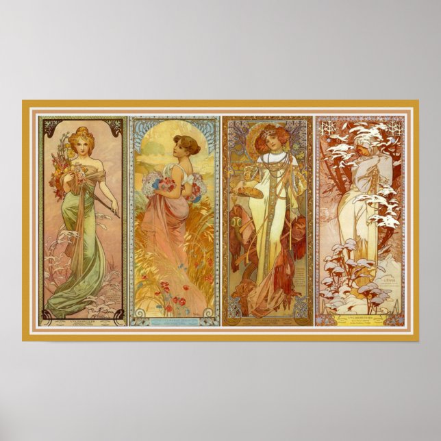 Les Quatre Saisons Mucha Wall Art Poster (Framsidan)