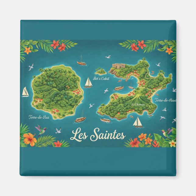 Les Saintes – Illustrated Island Map Magnet (Framsidan)